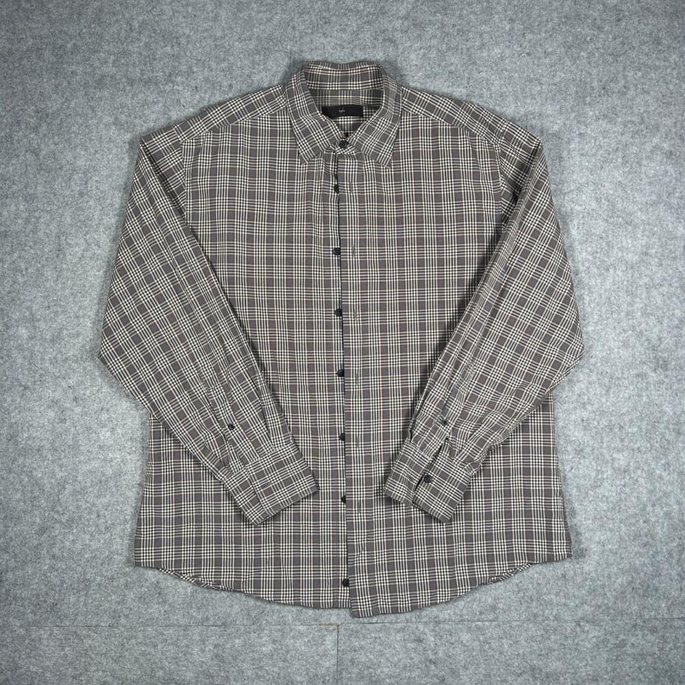 Z Zegna button down‎ Shirt Mens XL Brown Plaid Long Sleeve Luxury Designer